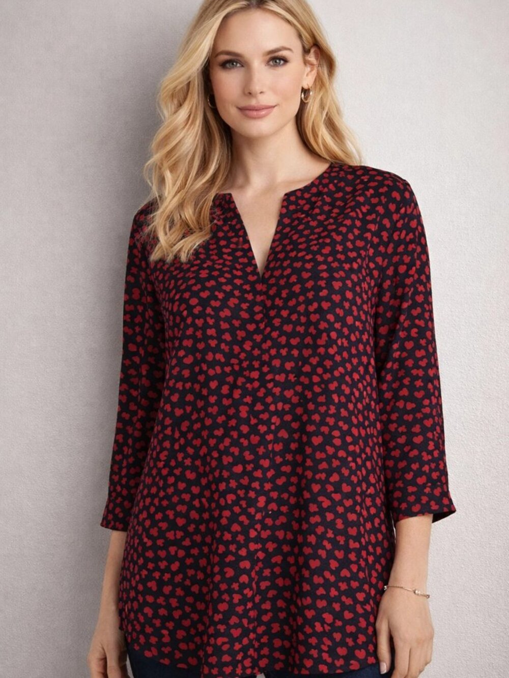 Talbots Women's Heart Popover Blouse Sz XL Lightweight 3/4 Sleeve Office Casual